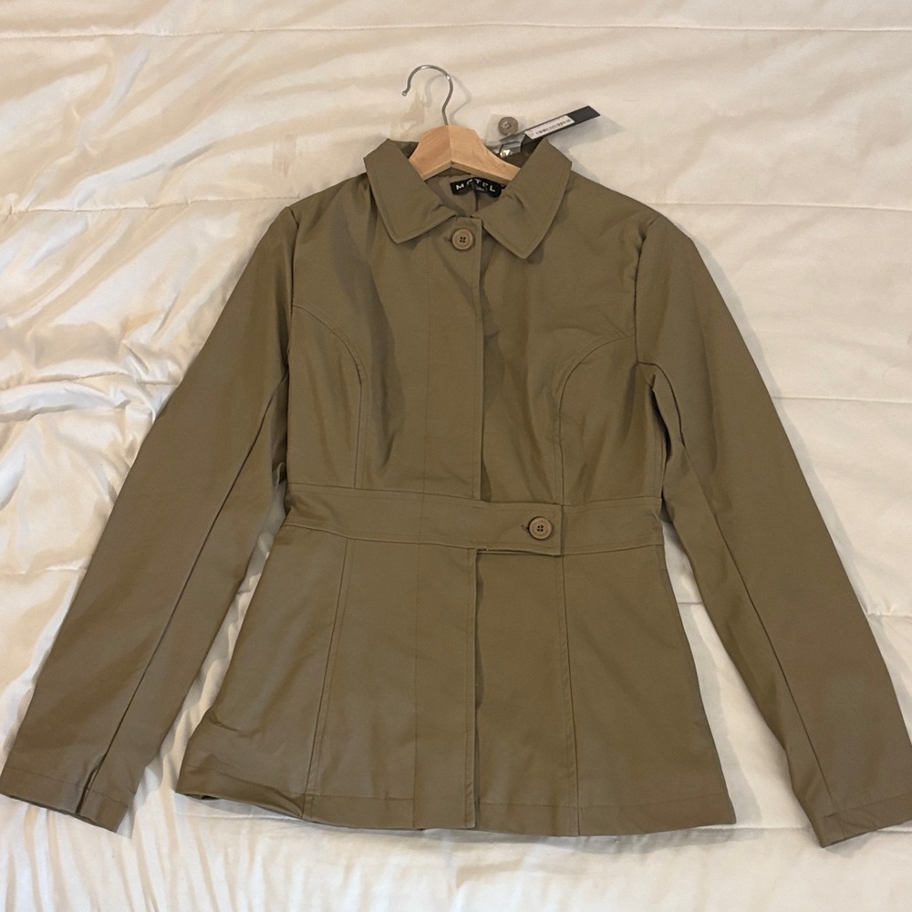 Motel rocks Riku Coat In PU Mushroom - Picture 6 of 7